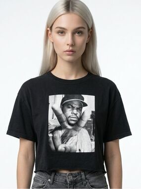 ICE CUBE | Cropped Rapper Graphic Tee Short Sleeve Black & Gray Women’s Size L